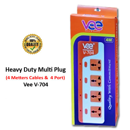 Heavy Duty Multi Plug Vee V-704  (4 Meters Cables & 4 Port )
