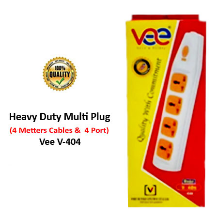 Heavy Duty Multi Plug Vee V-404  (4 Meters Cables & 4 Port )